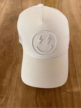 Katydid White Smiley Lightning Bolt Trucker Hat